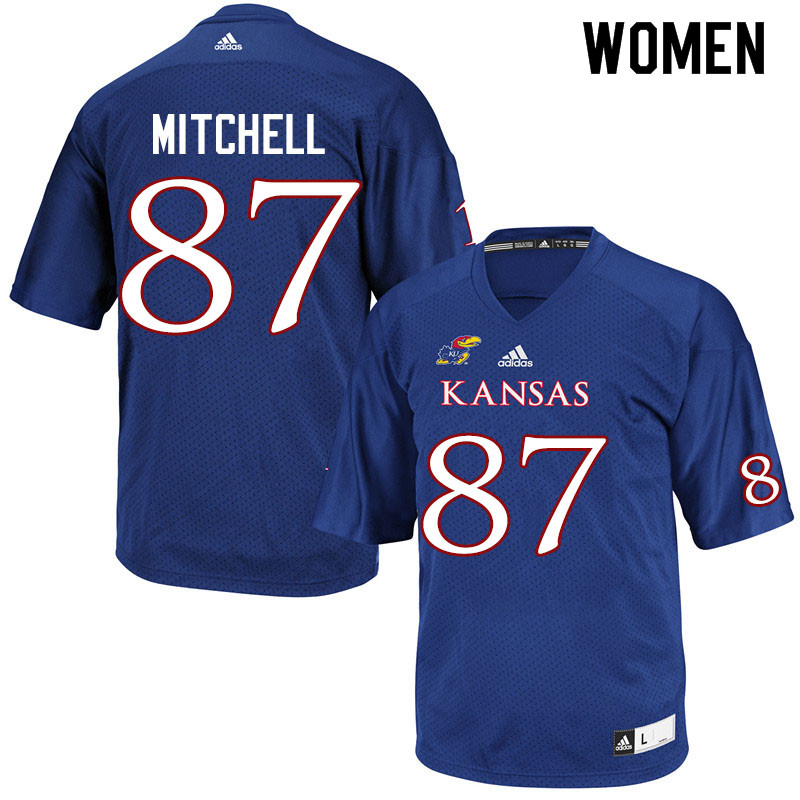 Women #87 Jaden Mitchell Kansas Jayhawks College Football Jerseys Sale-Royal